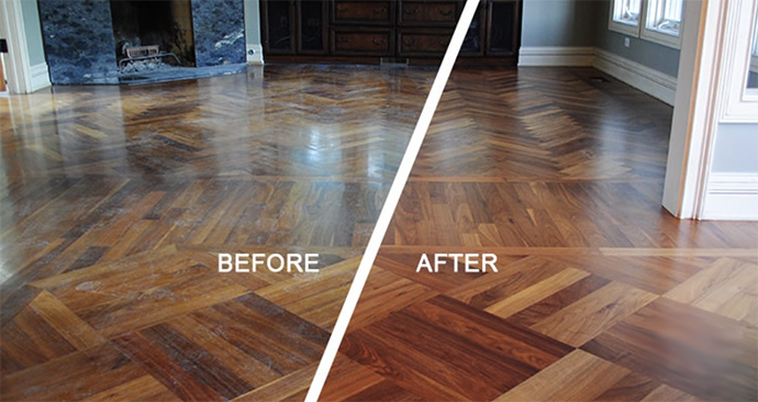 hardwood floor wax removal before after pic